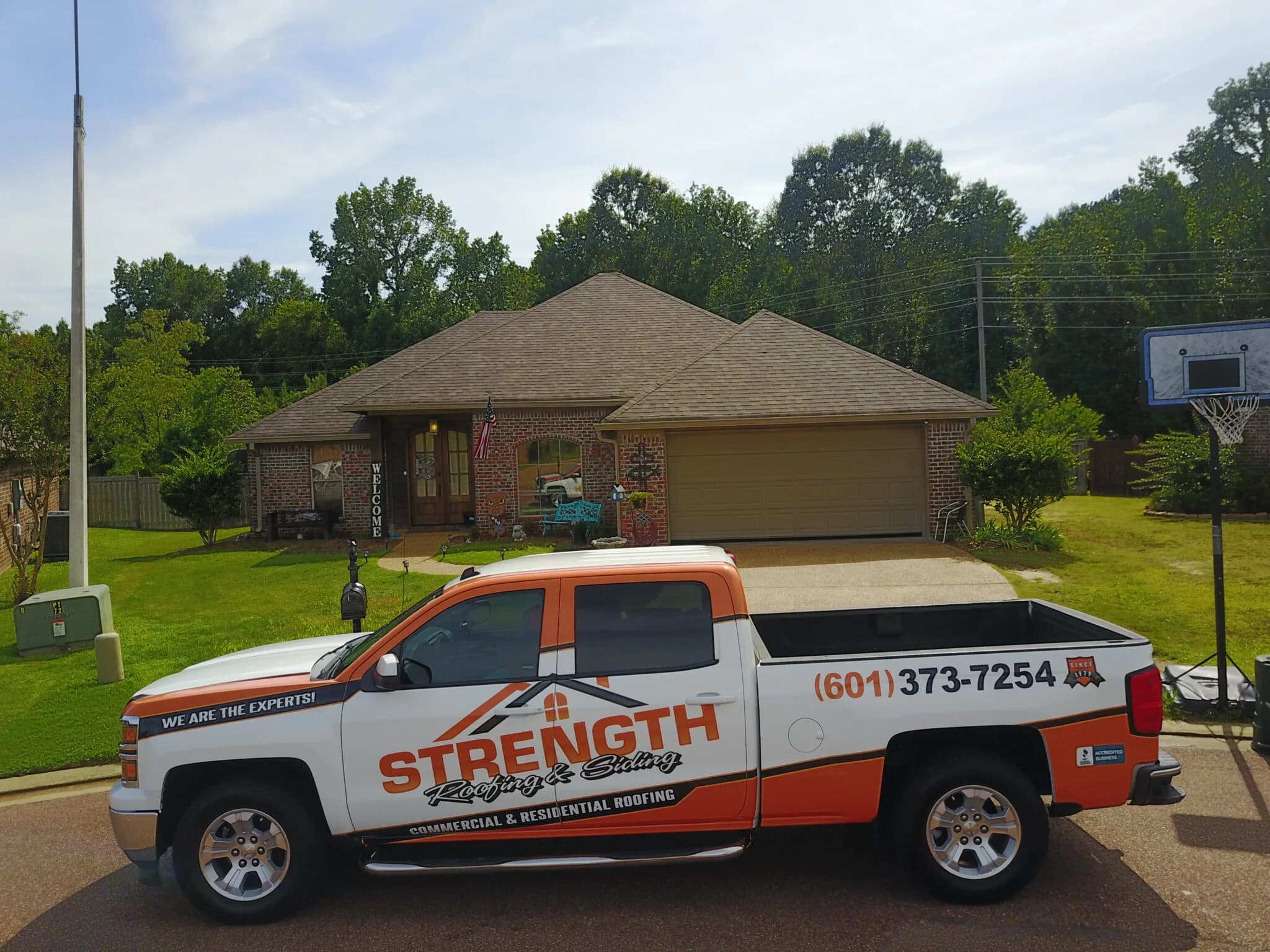 Aerial view of a new roof installation in Mississippi